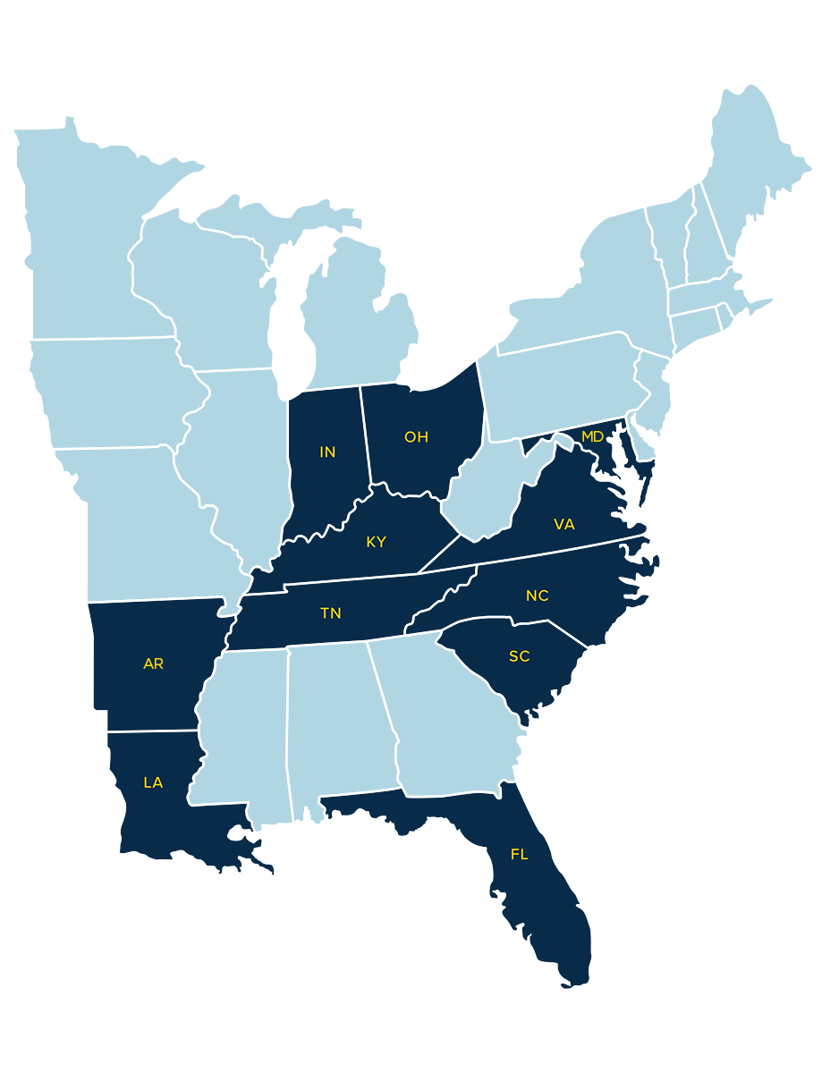 Map of states that DF Services